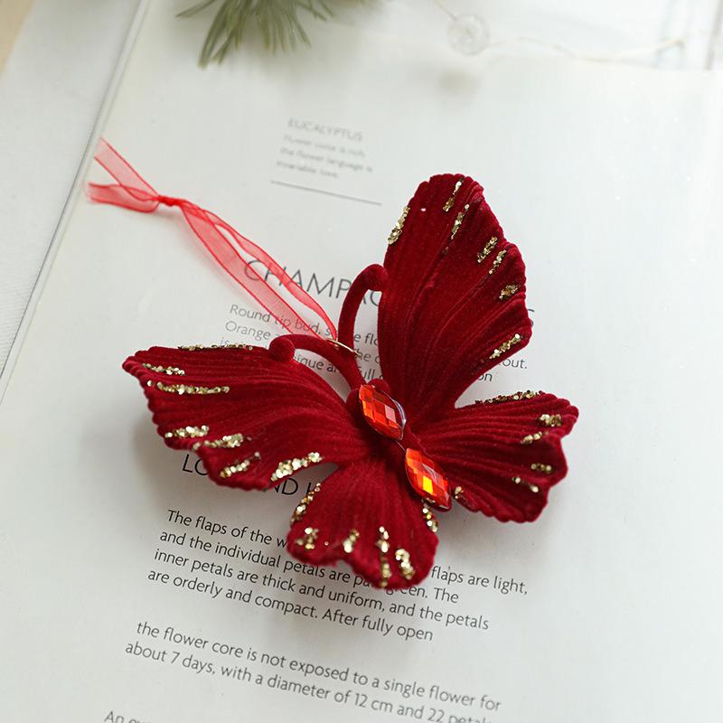 Red Flocking Christmas Bow Wreath Bell Christmas Tree Snowfall Elk Pendant Hanging Ornament Navidad  Noel Home Party Decor