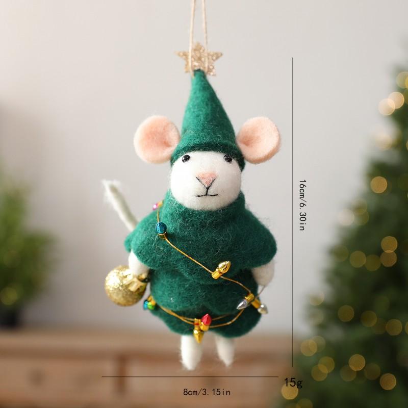 Felt Mouse Ornament Christmas Tree Decoration Handmade Wool Hanging Decor Cartoon Style Festive Holiday Accessory