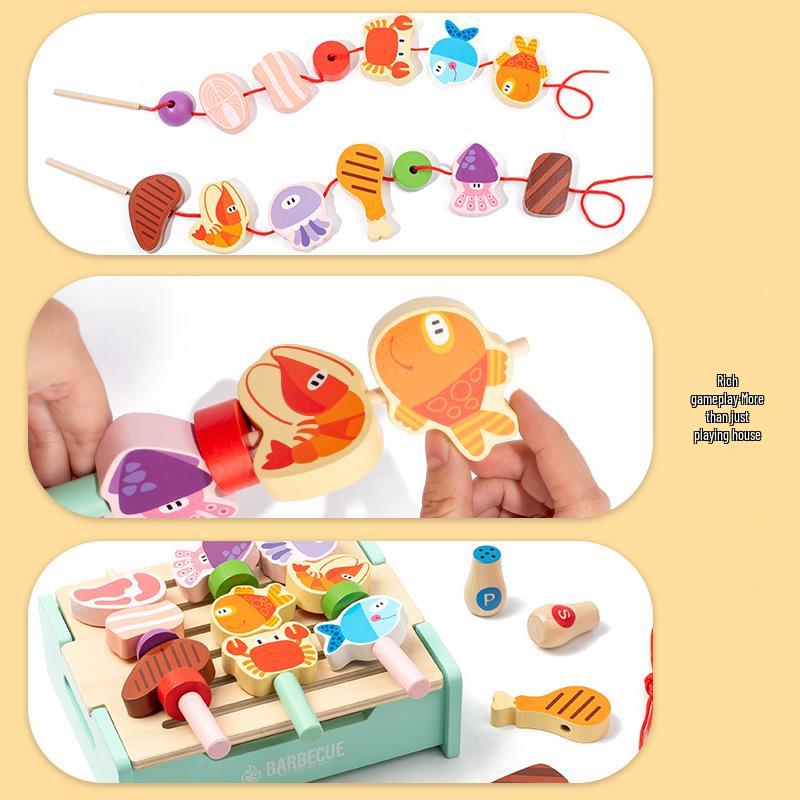 Kids' Pretend Play BBQ Grill & Ocean Animal Skewer Set