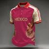 Men's Mexican Soccer Print Shirt with Collar for Casual Wear