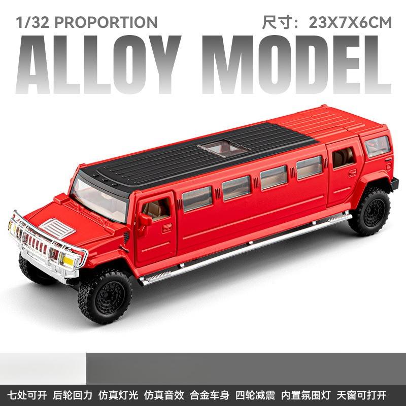 1:32 Alloy Lengthen Limousine Car Model Metal Diecasts Vehicles With Sound Light Pull Back Car Collection Toys Kids Gifts