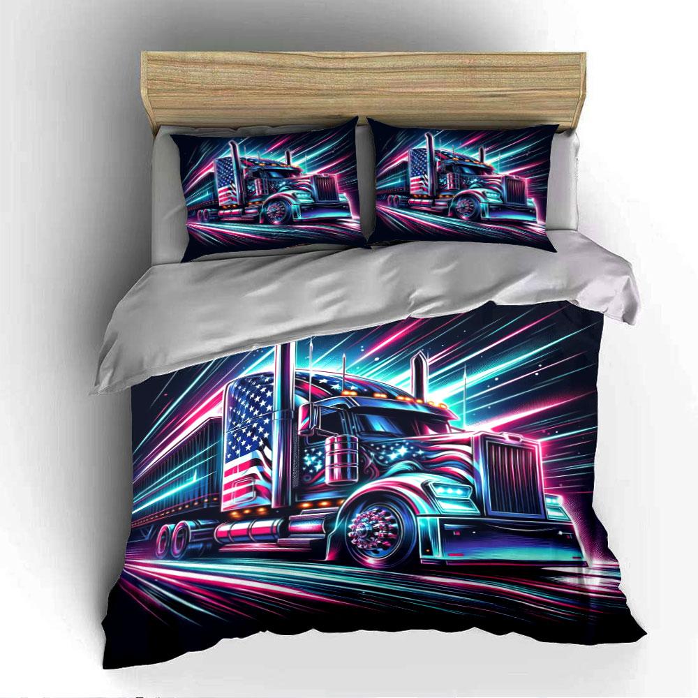 "Colorful American Truck Design" Bedding Duvet Cover Set Duvet Cover Pillowcases (1 * Duvet Cover 2 * Pillowcases, without duvet insert)