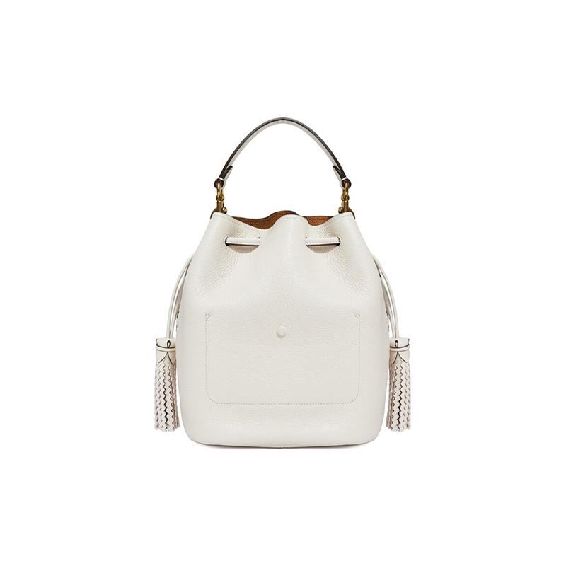 Coach Lora 22 Tassel Drawstring Leather Bucket Bag Hand Shoulder Bag Women's White
