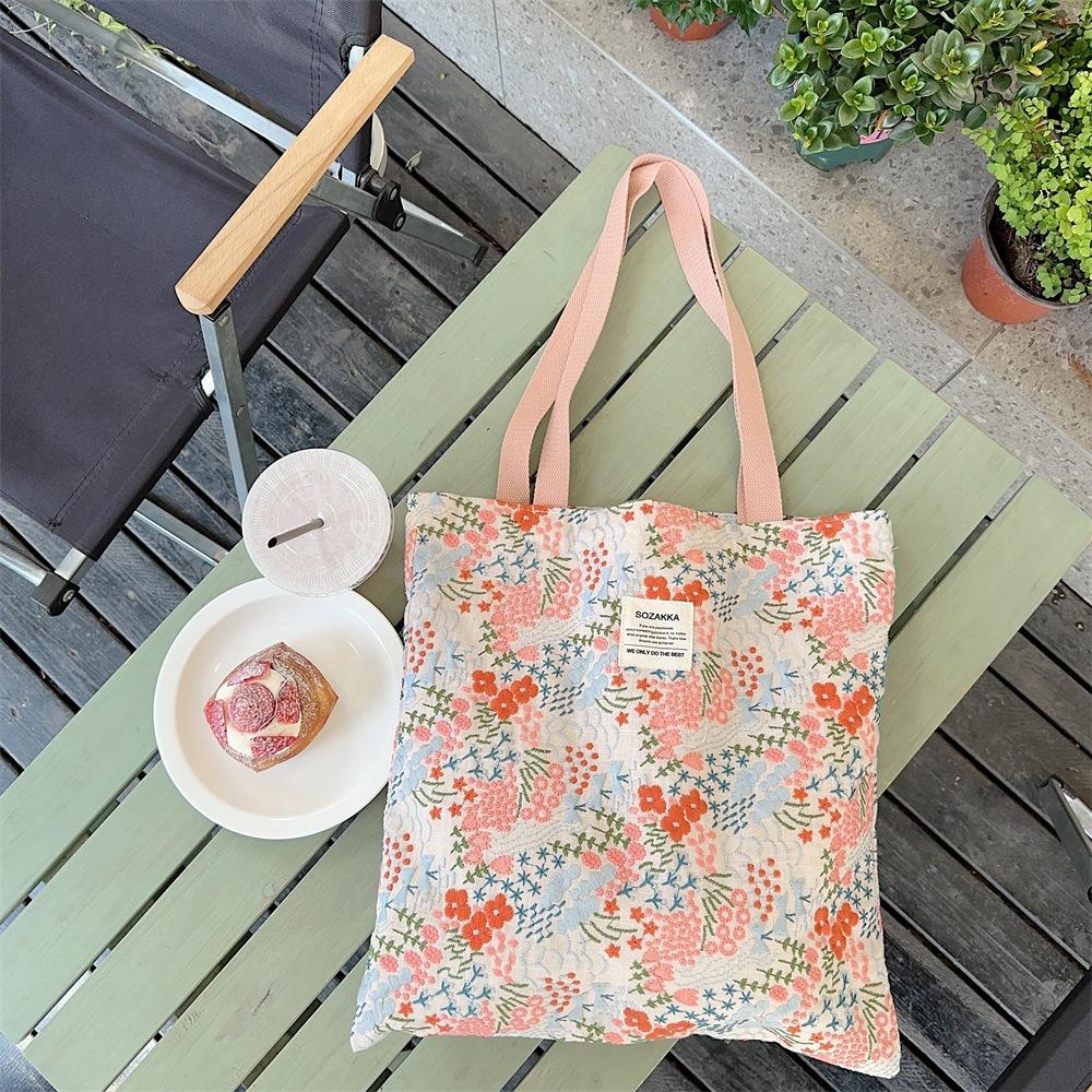 

Маленькая холщовая сумка с вышивкой и сломанным цветком, большая вместимость, открытая сумка через плечо, женская сумка для покупок, портативная сумка-тоут