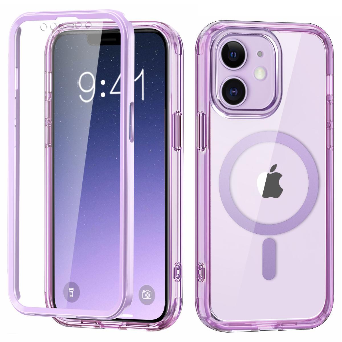

For iPhone 11 Clear Case Front/Back Full Protection Phone Shell Compatible with MagSafe Light Purple