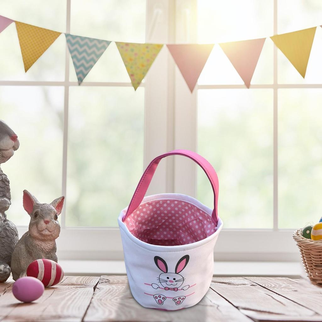 Easter Basket Holiday Rabbit Bunny Printed Canvas Gift Carry Candy Bag