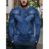 Men'S Round Neck Long Sleeve T-Shirt Fashion Faux Denim Print Design Casual Versatile Trendy Top