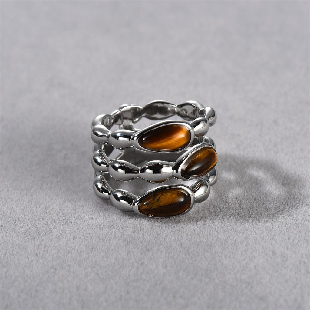 Maillard Retro Three-Dimensional Natural Tiger'S Eye Stone Light Luxury High-End Open Ring Fashion Personality Ring Woman