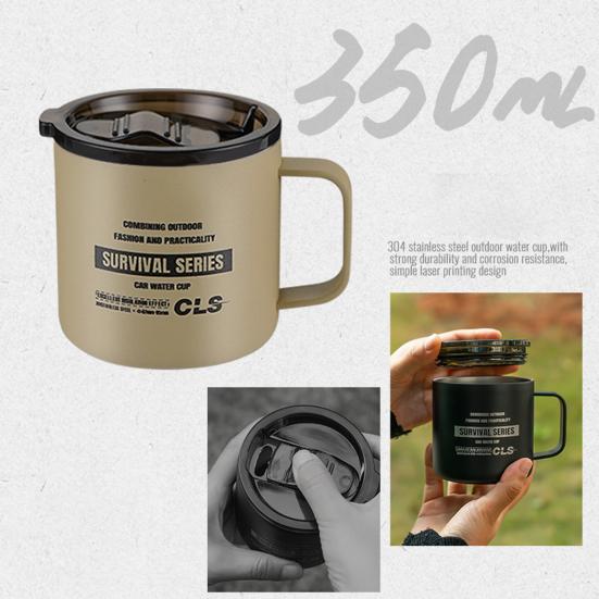 350ml kempingový hrnek s víčkem Potravinářský hrnek bez BPA Ultra lehký nerezový hrnek na vodu Outdoor Travel Camping nádobí