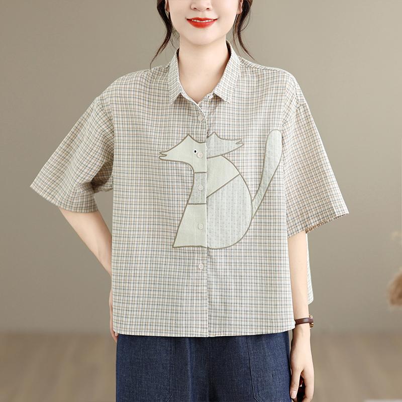 DIMANAF 2026 Women Plus Size New Summer Blouse Shirt Cotton Short Sleeve Embroidery Casual Loose Lady Tops Shirts