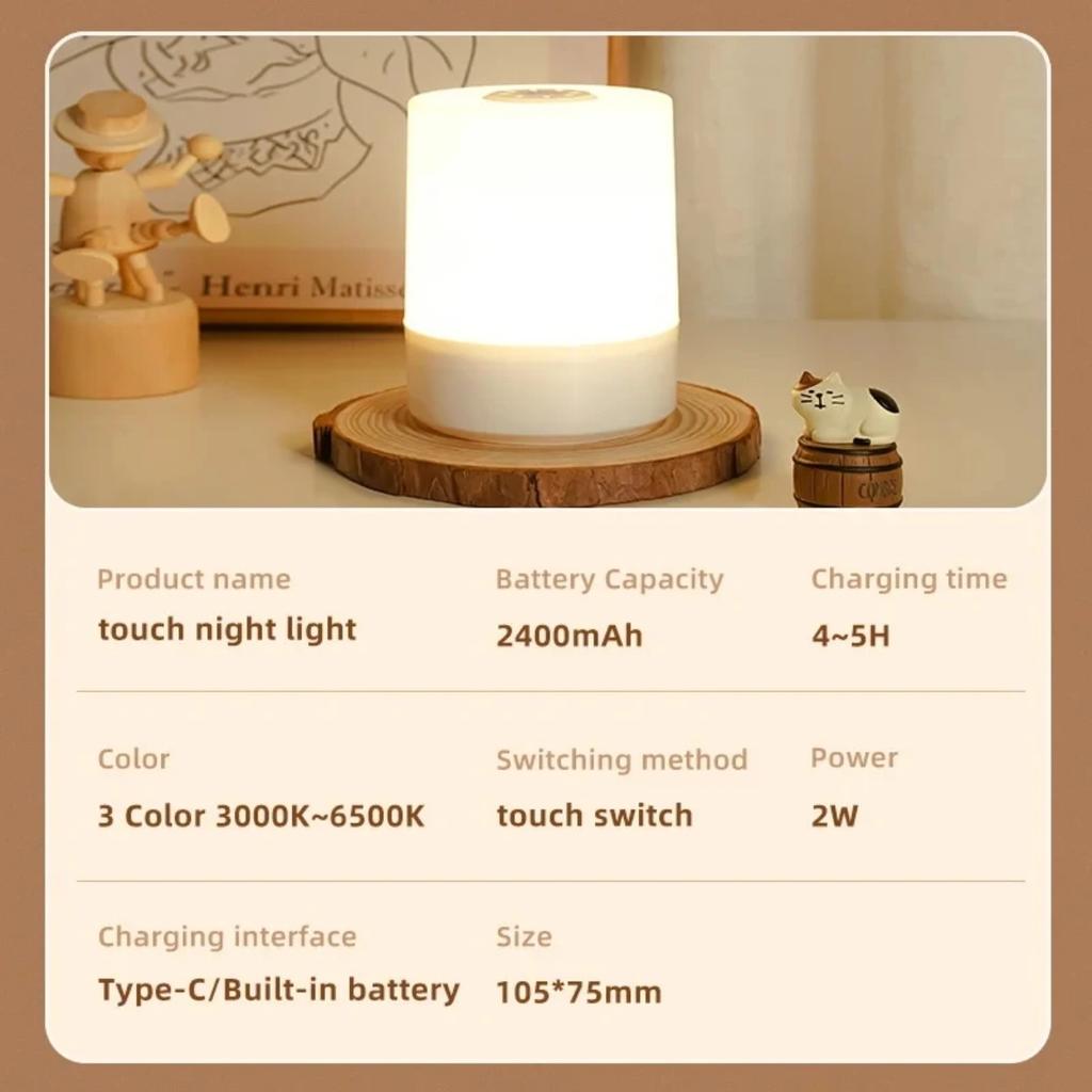 JOYBLISS Touch Night Lamp 3 Modes Dimming Bedroom Bedside Lamp USB Charging Night Light Ambient Light Soft Light Table Lamp for Kids Gift