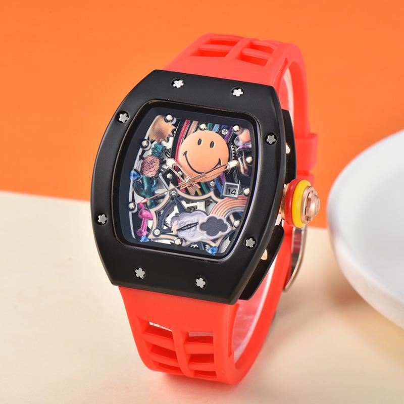 Herren-Quarzuhr mit Zifferblatt in Weißweinrot, tonnenförmig, mit Kalender und Sekundenzeiger