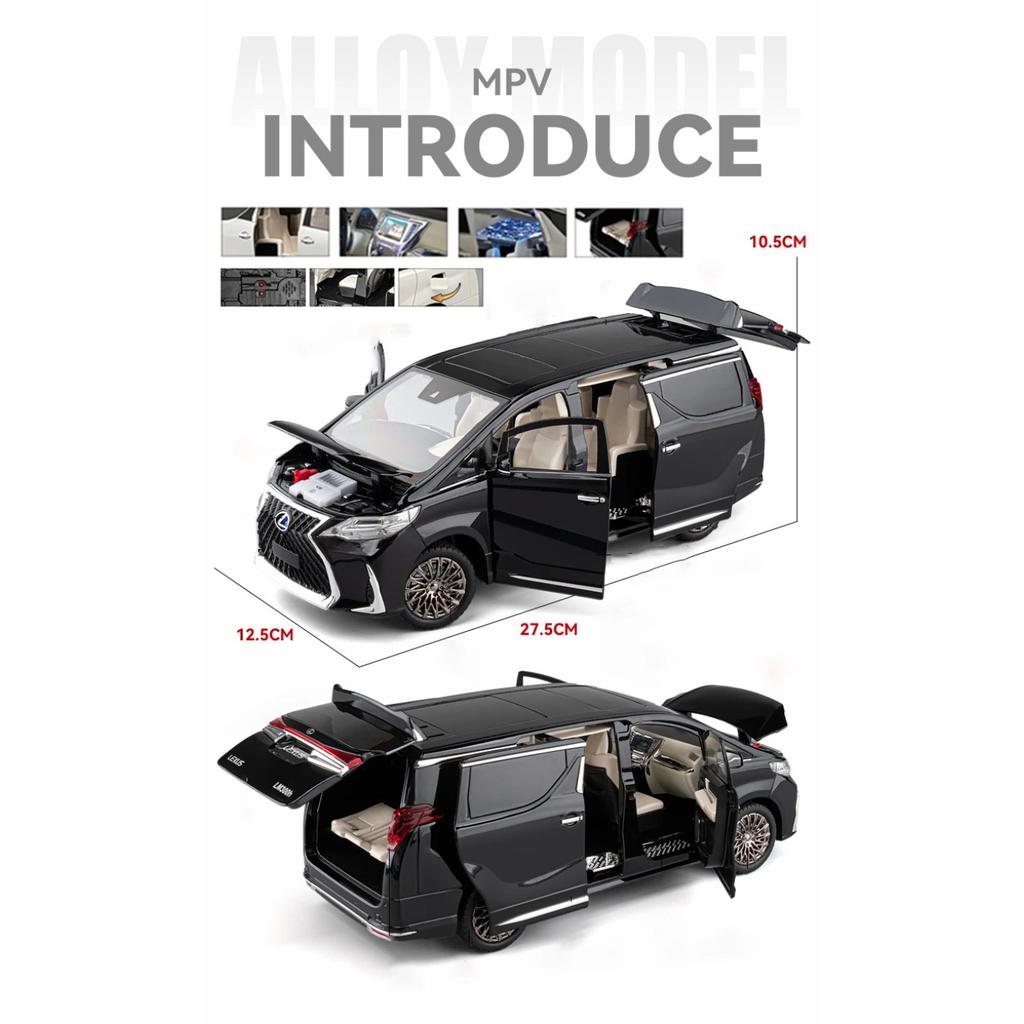 Electric Door 1/18 Lexus LM300 MPV Alloy Luxy Car Model Diecast Metal Vehicles Car Model High Simulation Sound and Light Kids Toy Gift