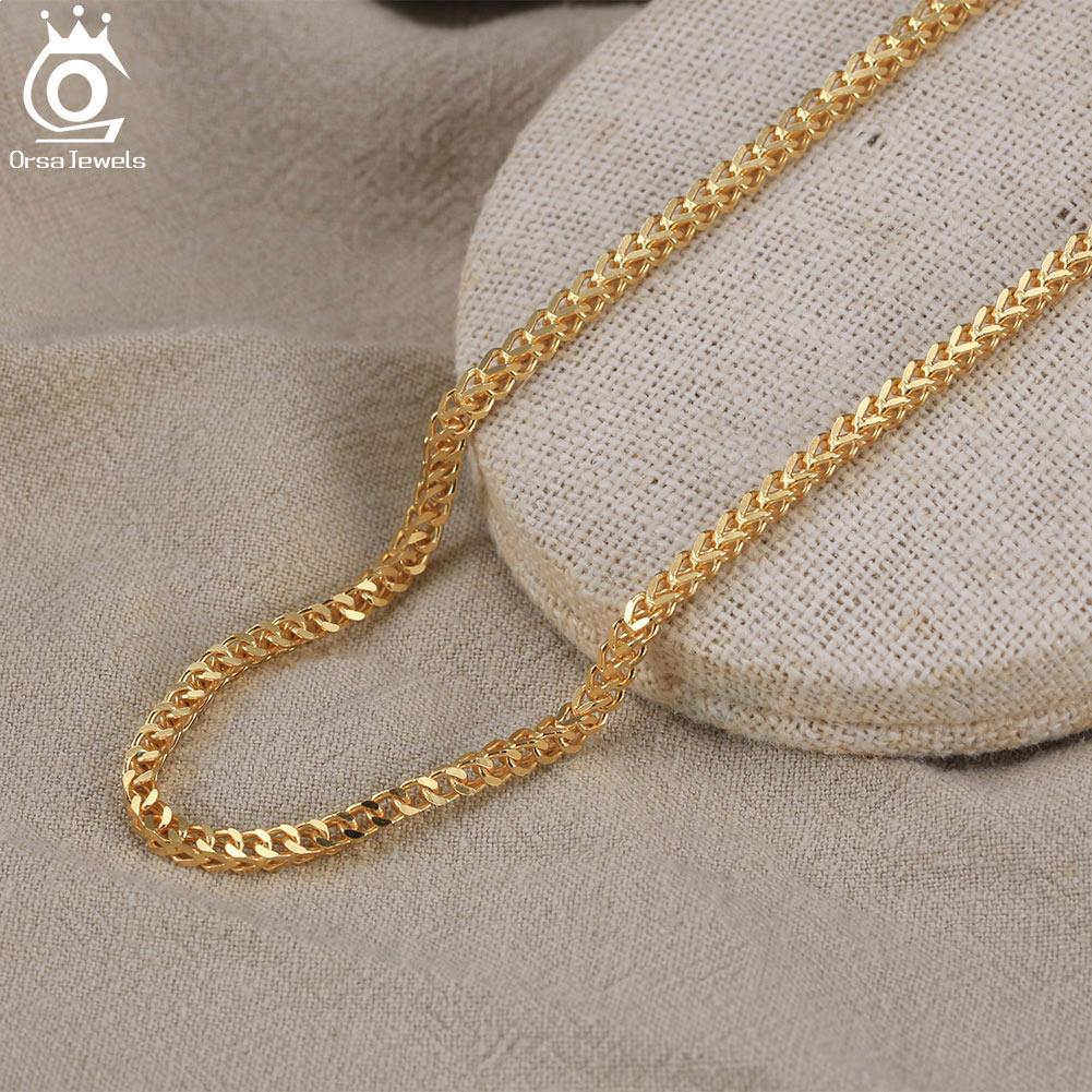 ORSA JEWELS Hip Hop 18K Gold 2.5mm Franco Chain Necklace for Men Fashion 925 Sterling Silver Choker Necklace Party Jewelry NMN13