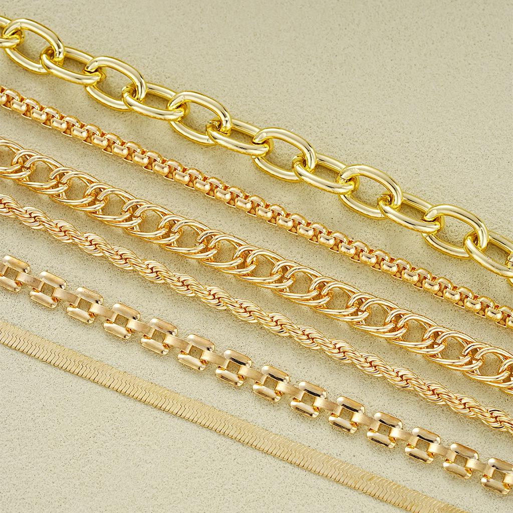 6Pcs/Set Chunky Twisted Cuban Chain Bracelets for Women Simple Gold Color Metal Waterproof Bracelets Sets Fashion Jewelry Gifts
