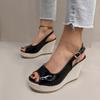 Large Size Wedge Sandals Women's Summer New European and American Fashion Open-toed Fish Mouth Roman Style High-heeled Sandals