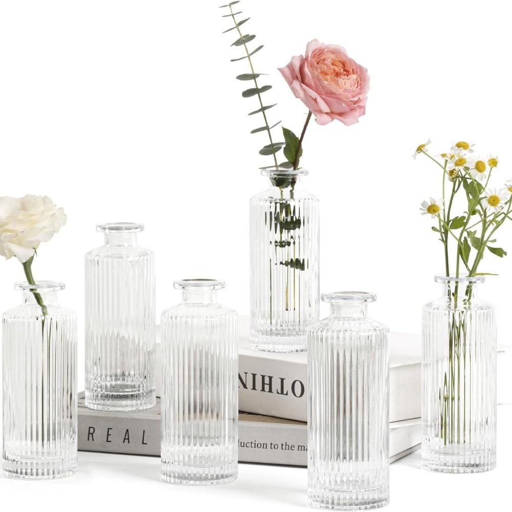 Colored Transparent Glass Bud Vase Retro Hydroponic Flower Planter Vase Centerpieces Wedding Party Decor Home Table Decorations