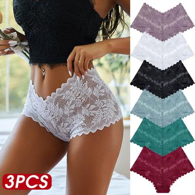 3Pcs Women Lace Boyshort Sexy Floral Panties S-XL Girls Low-Rise Underwear Ladies Comfortable Underpants Female Lingerie