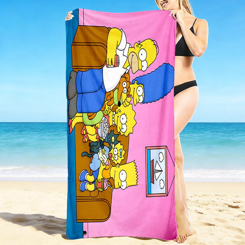 1Pc Simpsons Family Beach Towel, Quick Dry, Multi-Use for Beach Pool Gym Yoga Home Travel, Christmas, Halloween, Xmas Gift S683