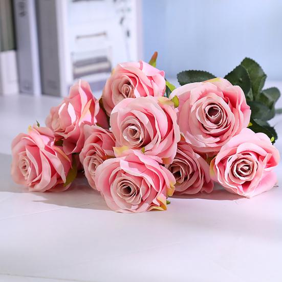 Delicate Texture Faux Silk Flower Good Bent Freely 10 Heads Wedding Rose Floral Decor Simulation Flower