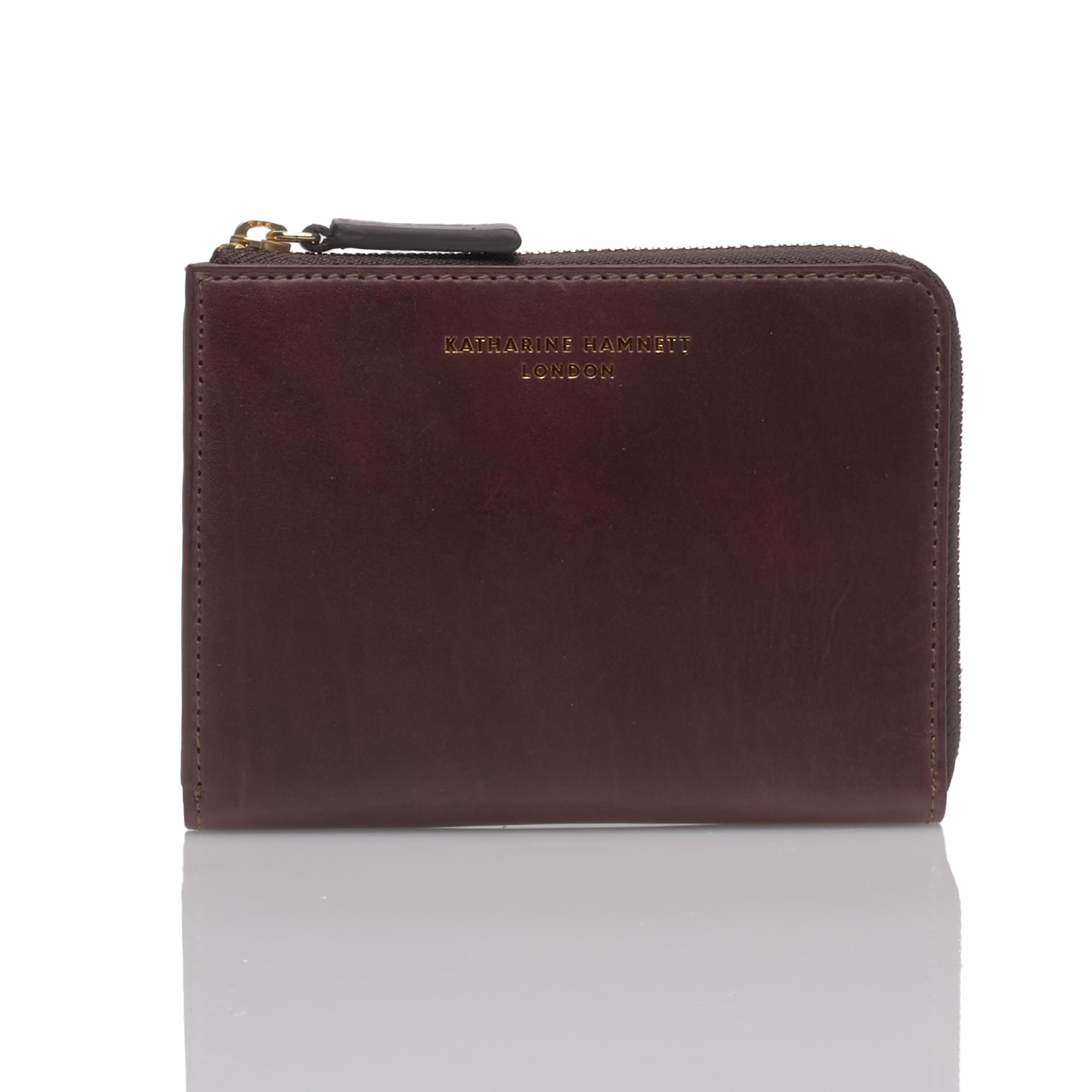 

Katharine Hamnett London Calf Leather Wallet with Large Zipper, Bill Compartment, Card Slots, and Coin Purse, Chocolate, 490-50801