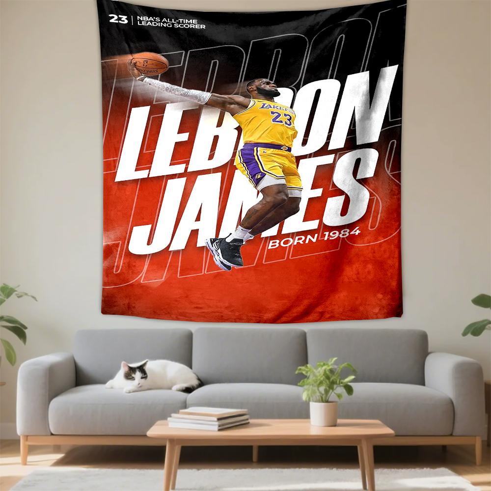Basketball Player Graphic in Orange Theme Patterned tapestry for bedroom and living room home decor