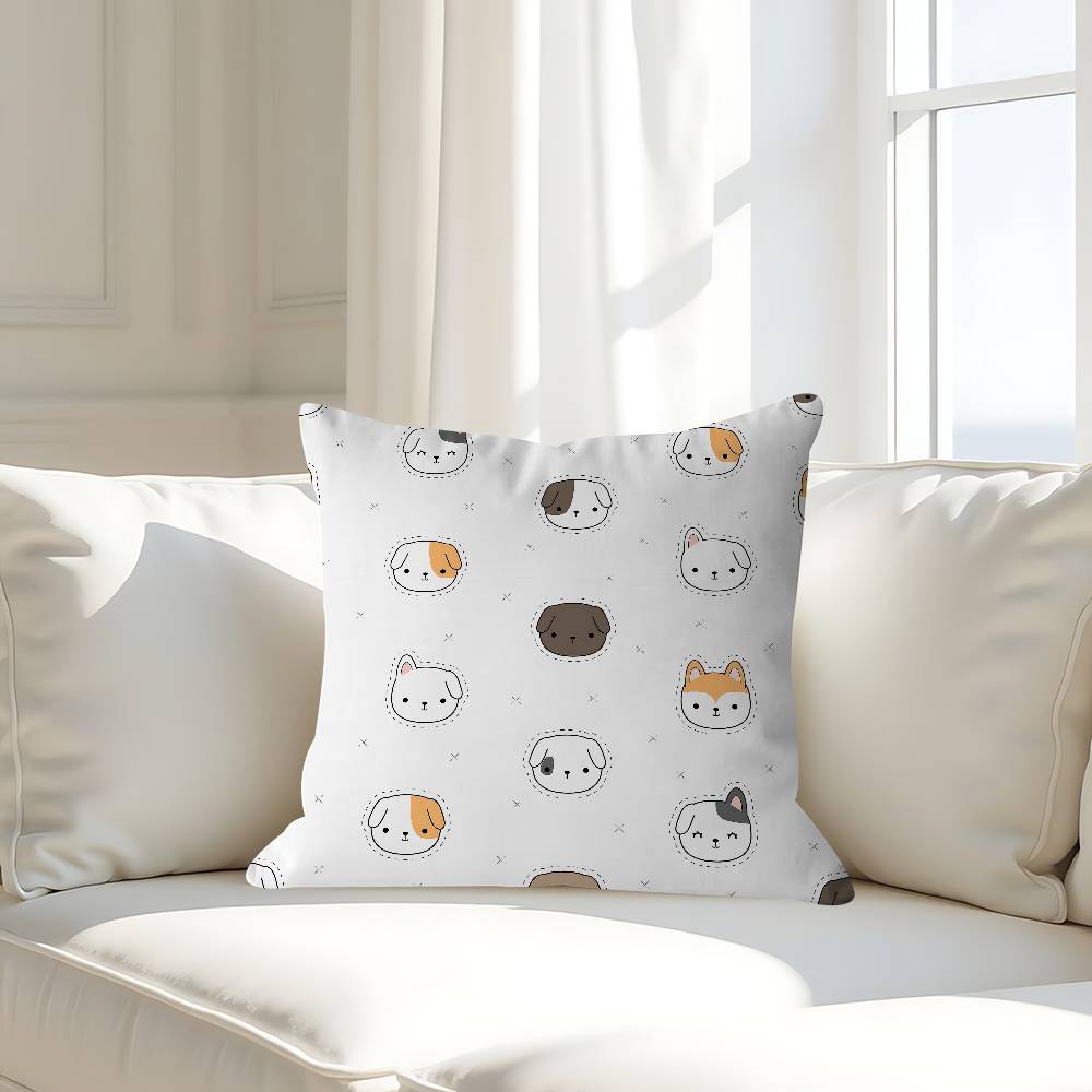Cartoon Dog Pillow Case Removable Washable Cushion Cover – All-Season Soft Linen