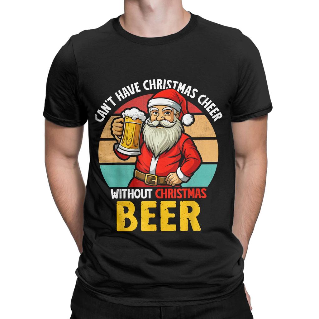 Men Christmas and beer T Shirt  100% Cotton Tops Creative Short Sleeve Crew Neck Tee Shirt Graphic Printed T-Shirts