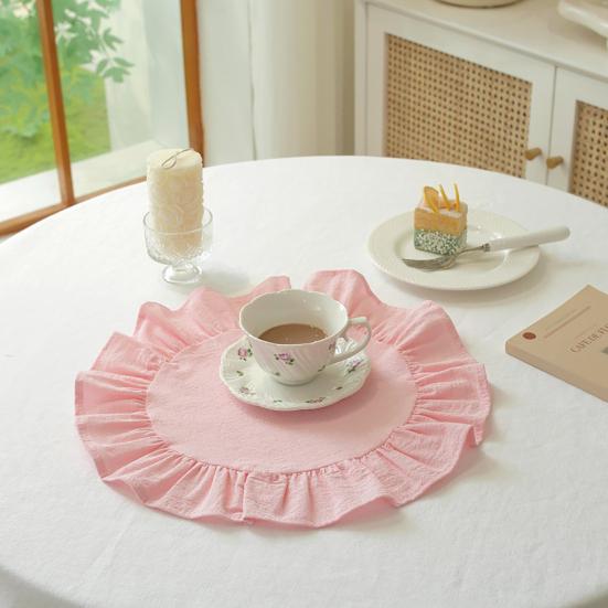 1/2Pcs Kitchen Placemat Square Round Washed Cotton Table Mats with Pleated Edges Heat Resistant Dining Home Kitchen Party Placemats