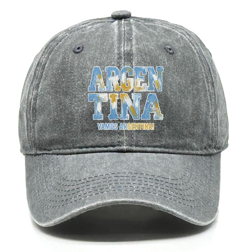 Snapback Baseball Cap With "ARGENTINA" "VAMOS ARGENTINA" Flag Printed , Adjustable Baseball Hat Headwear Solid Color Curved Brim Trendy Woman's Cap