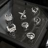 Niche Design Cold Wind Irregular Fold French Cross Chain Fringed Open Ring Female Zircon