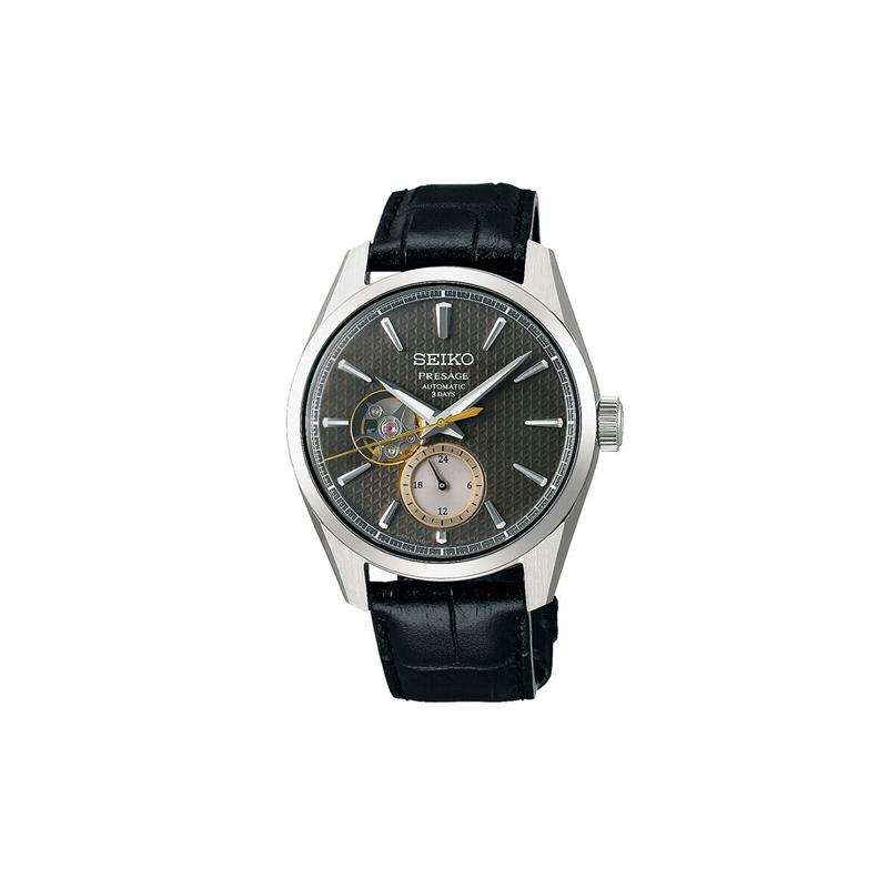 SEIKO 100 meters waterproof Automatic leather strap men s watch black dial SARJ005 чёрный