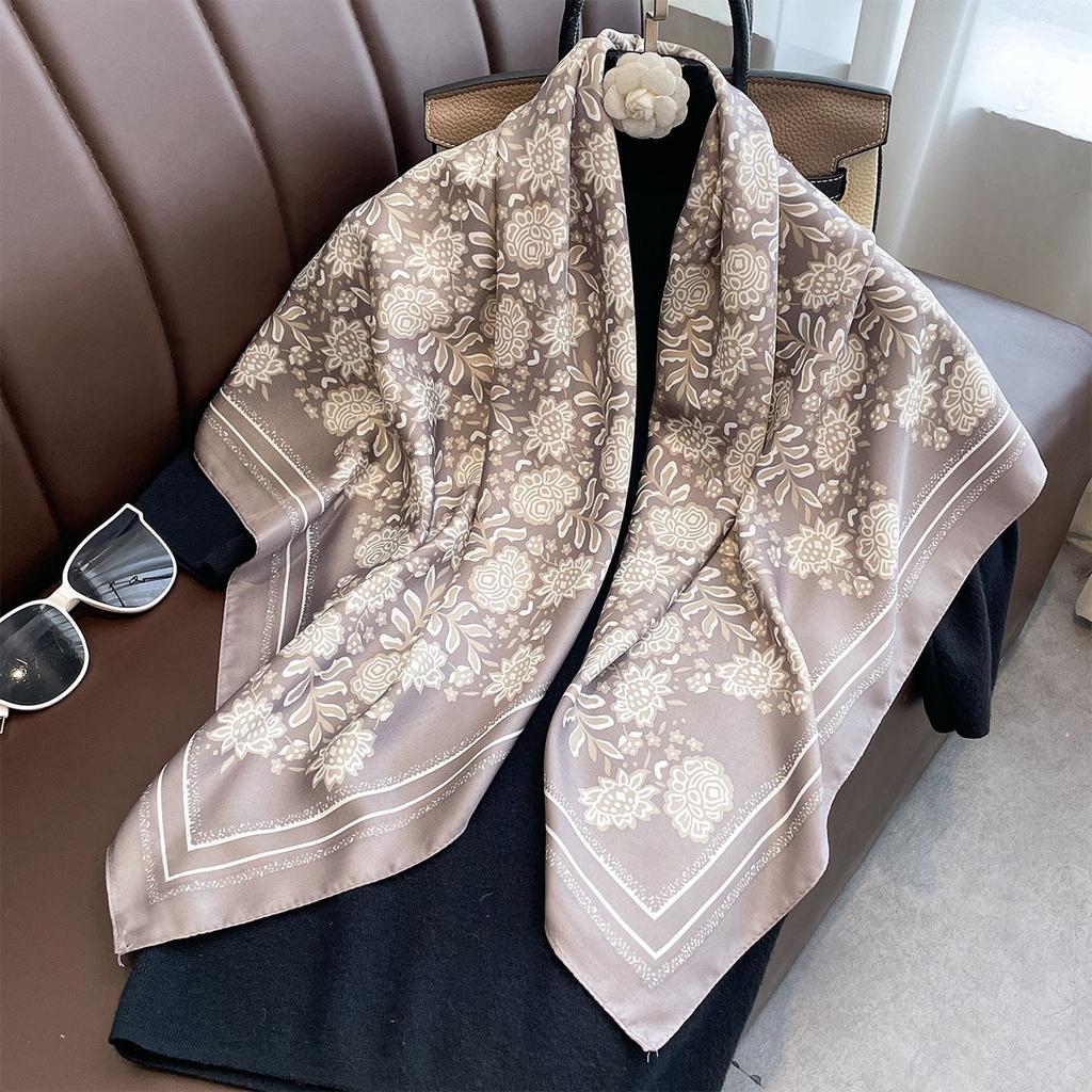 Fashion New Floral Printed Flower Women Scarf 90Cm Large Square Scarves Twill Silk Headscarf Shawl Hijab Muslim
