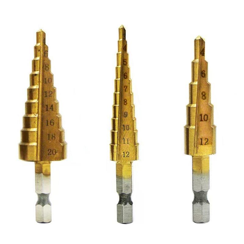 

Hexagonal Shank Titaniums Coated Step Drill Bit High Speed Steel Metal Wood Hole Cutter Cone Drilling Tool