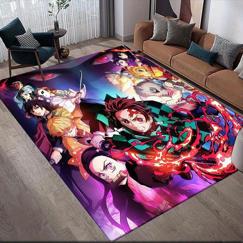 Tanjiro Kamado Flannel Pattern Square Carpet,Area Rug,Carpet Rug for Living Room Bedroom Sofa Playroom Decor,Non-slip Floor Mat