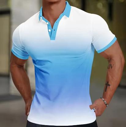 3D-gedrucktes Polohemd mit Farbverlauf Farbe Farbmuster Kurzarm Outdoor Sommer Straße Kragen T-Shirt Knöpfe