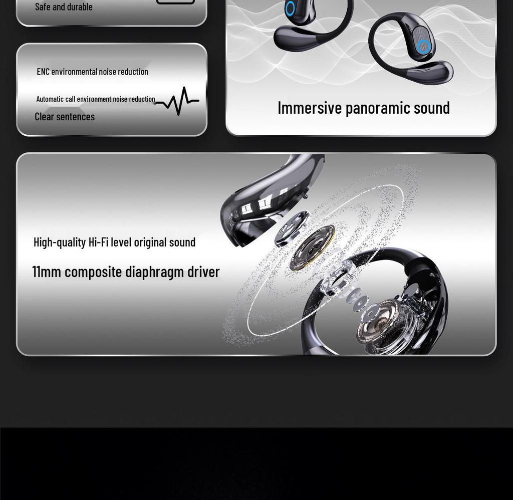 OWS Bone Conduction Bluetooth Headphones: Wireless In-Ear Sports with Long Battery Life and Digital Display