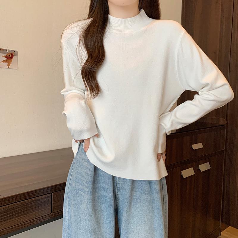 

Plus Size Slimming Knit Top, Half-High Neck, Long Sleeve, Loose Fit, Age-Reducing for Spring/Autumn Women XL 55-65 kg білий