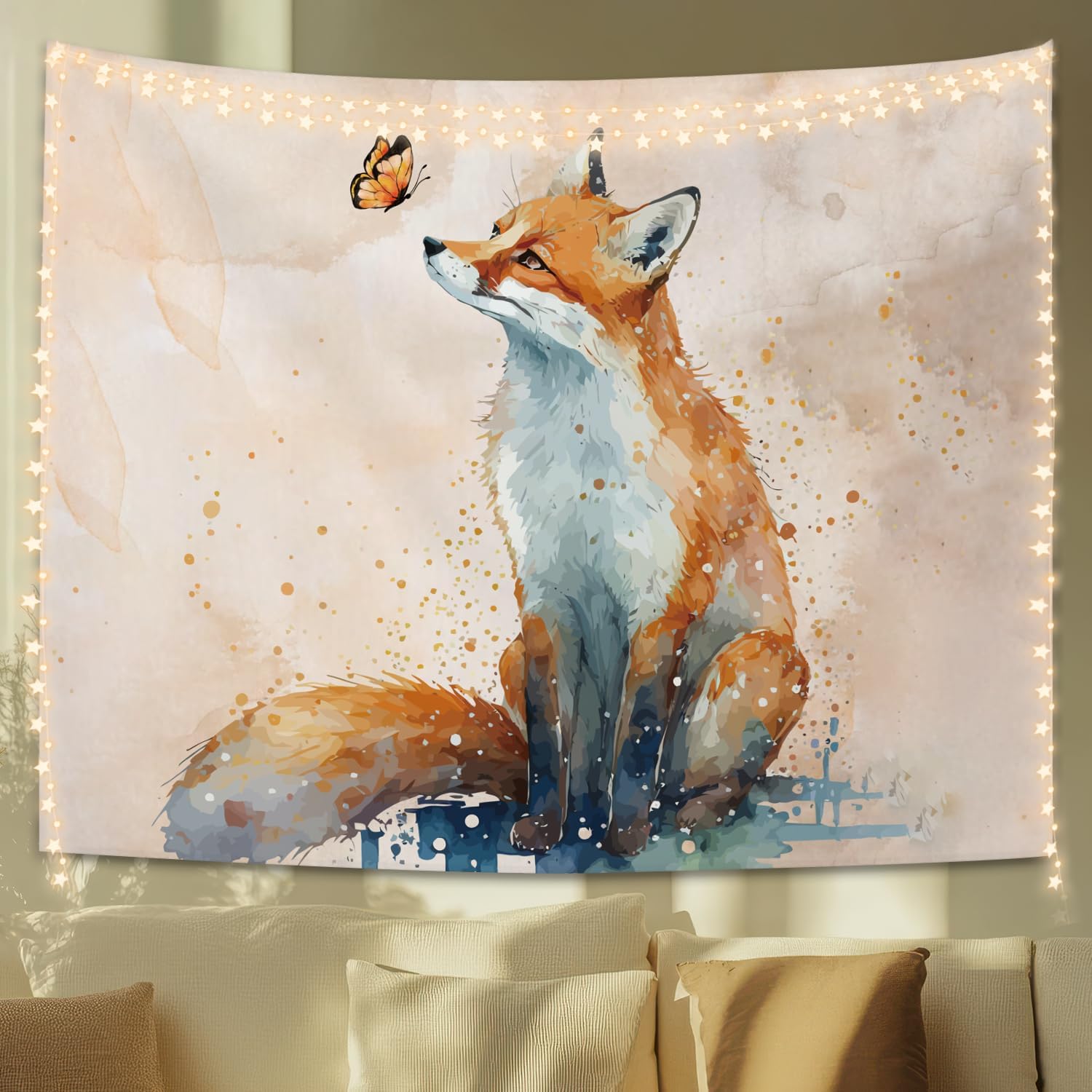

Watercolor Fox Tapestry Cute Red Fox Wall Art Aesthetic Animal Decor for Teen Girls Women Fox Lovers 50x60 Inches 74x94cm(29x37in)