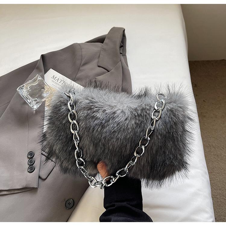 

Bag women s new trendy autumn and winter Korean niche cute plush bag portable shoulder messenger bag underarm bag серый