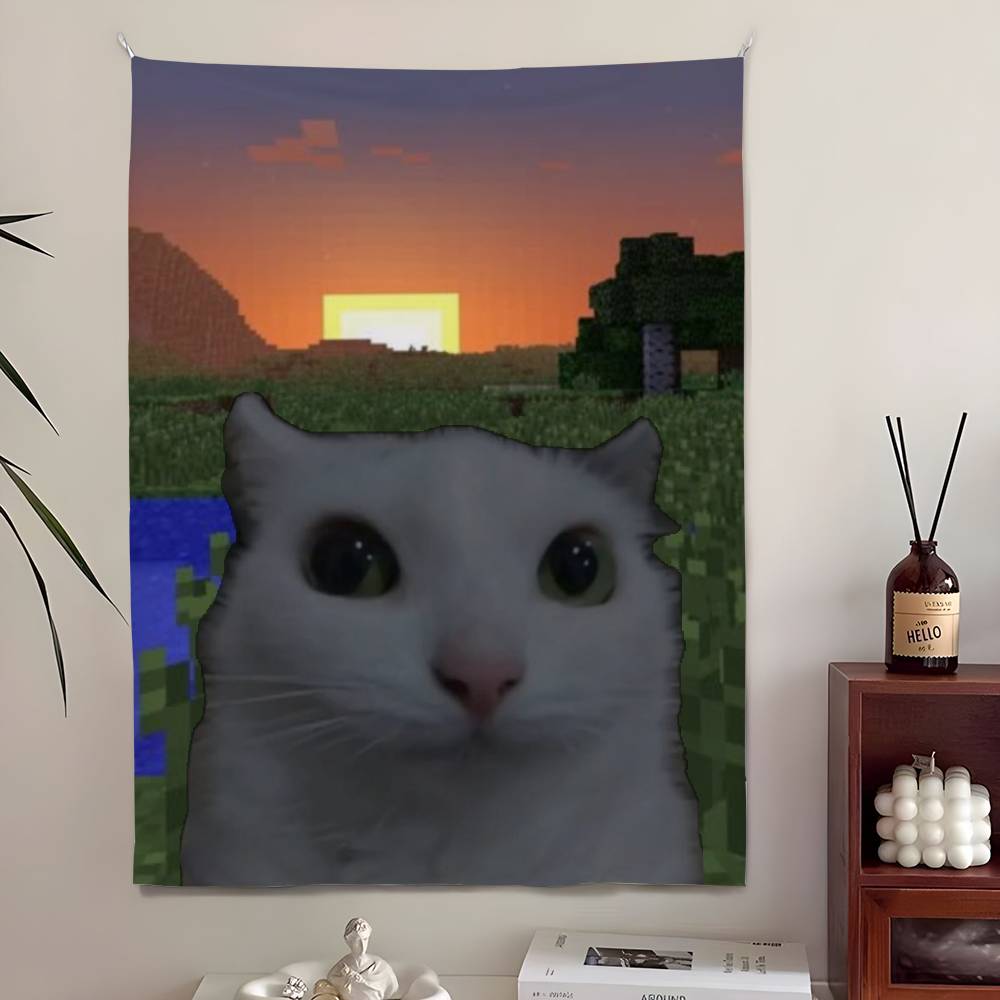 Funny Cute Cat Tapestry Bedroom Living Bar Garden Outdoor Microfiber Festival Decoration Background Art Banner