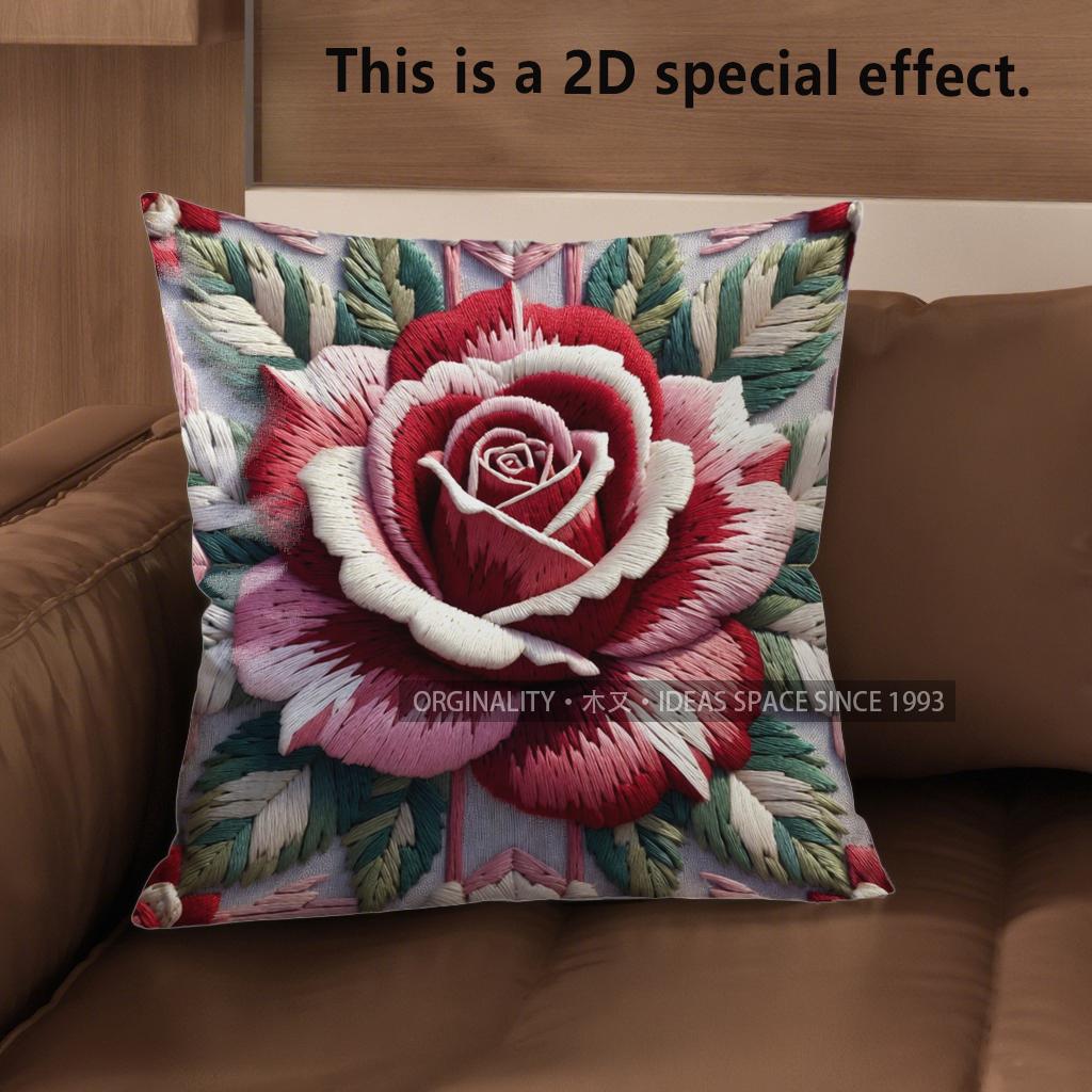 2D  Vintage Embossed Rose Floral Throw Pillow Covers Pattern Cushion Cover Suitable For Sofa Bedroom Car Pillow Cover