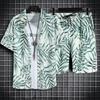 Hawaiian Beach Flower Shirt Men's Hong Kong Style Retro Style Short Sleeved Shirt Set Casual Two-piece Set