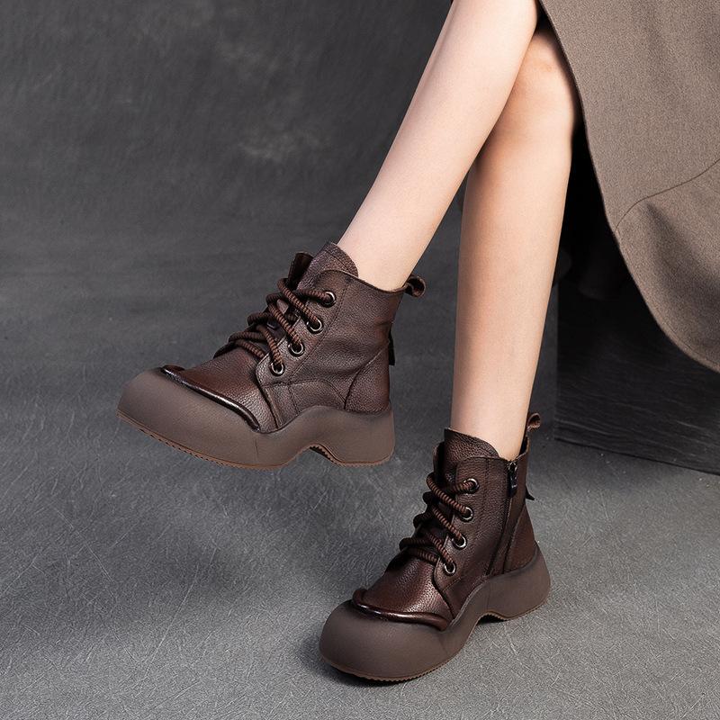 Fashion GKTINOO Genuine Leather Short Boots Casual  Women Flat Platform Shoes 2025 Autumn Winter New Thick Soled Comfortable Sneakers
