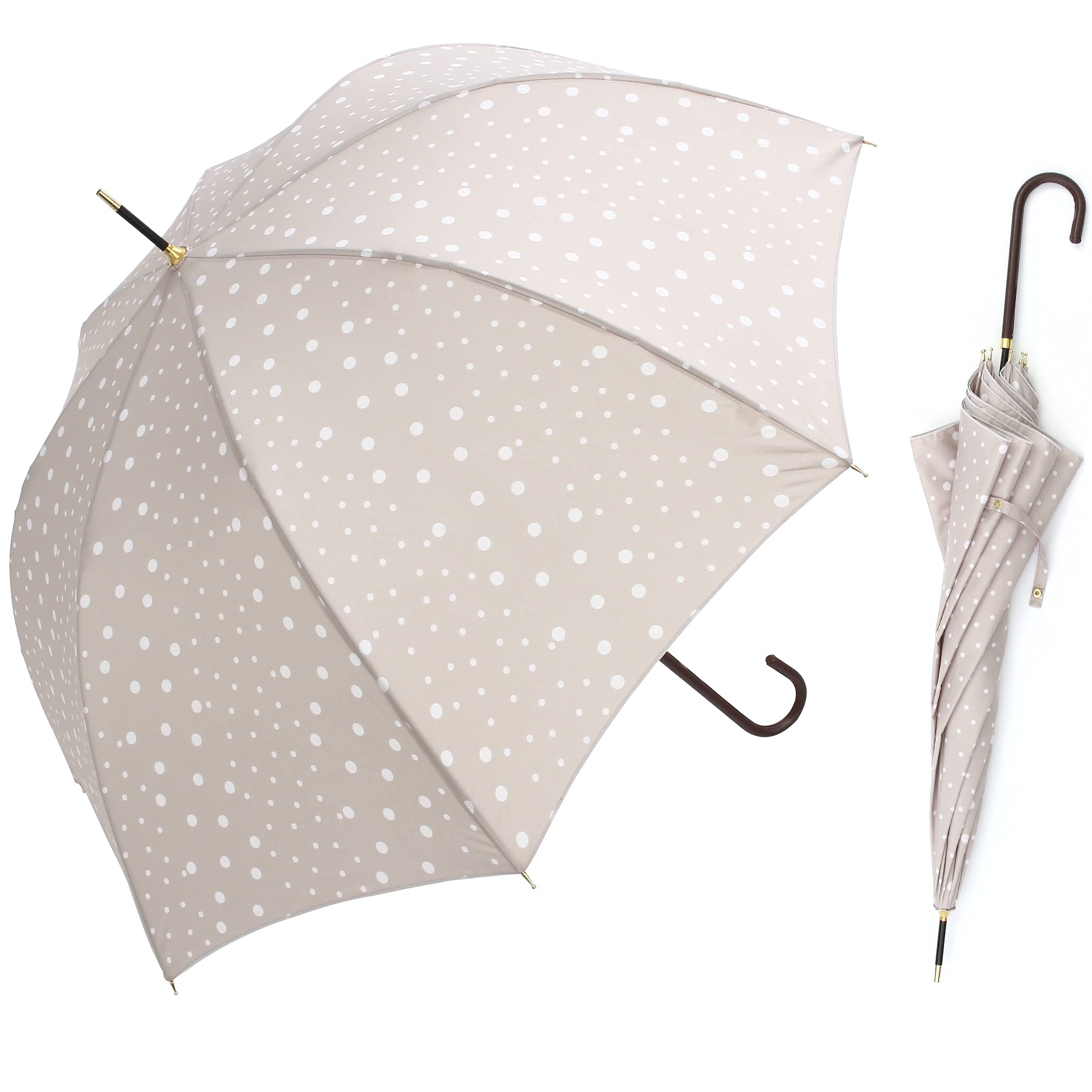 

assa Lightweight Rain 58cm Easy Opening with One Jump and with Polka Dots and Gray Beige Design Women s Umbrella, Long, One-Handed Touch, Umbrella,