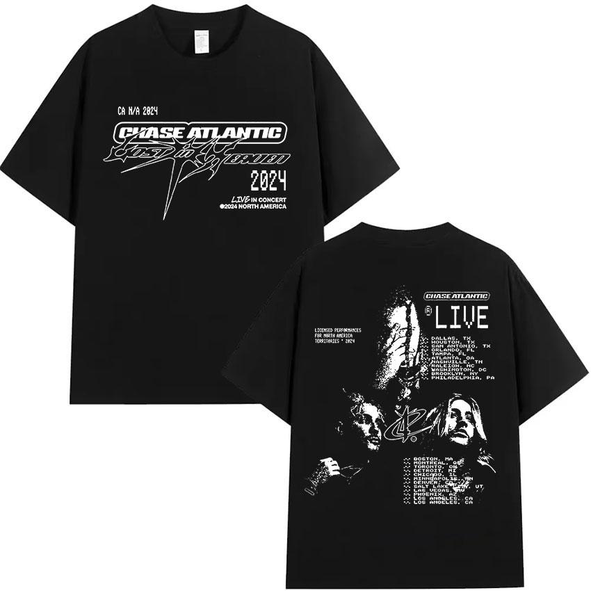 Rocková kapela Chase Atlantic Lost in Europe and UK Tour 2024 Pánská hip hopová vintage nadměrná bavlněná trička Gotický streetwear