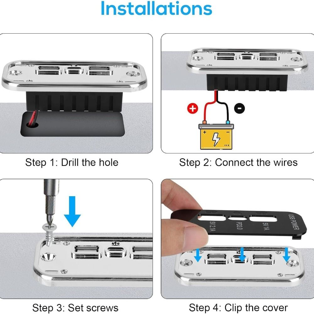 18W USB C USB Outlet Dual USB A USB Charger Panel Professional Fast Charger Socket Marine