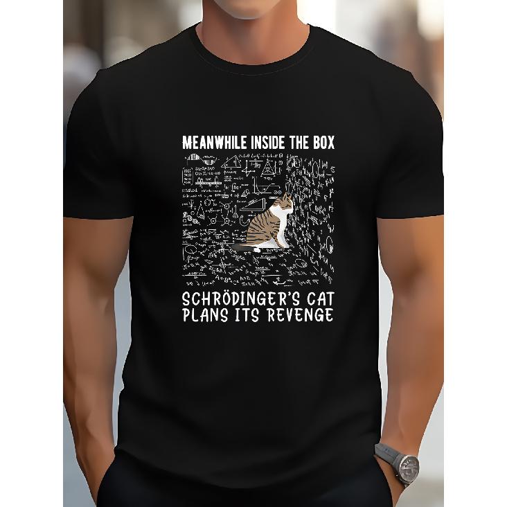 1pc Men S Schrödinger S Cat Physics T-Shirt - Heavyweight 180Gsm Tee Featuring The Renowned Thought Experiment Graphic, Black Science Apparel S чёрный