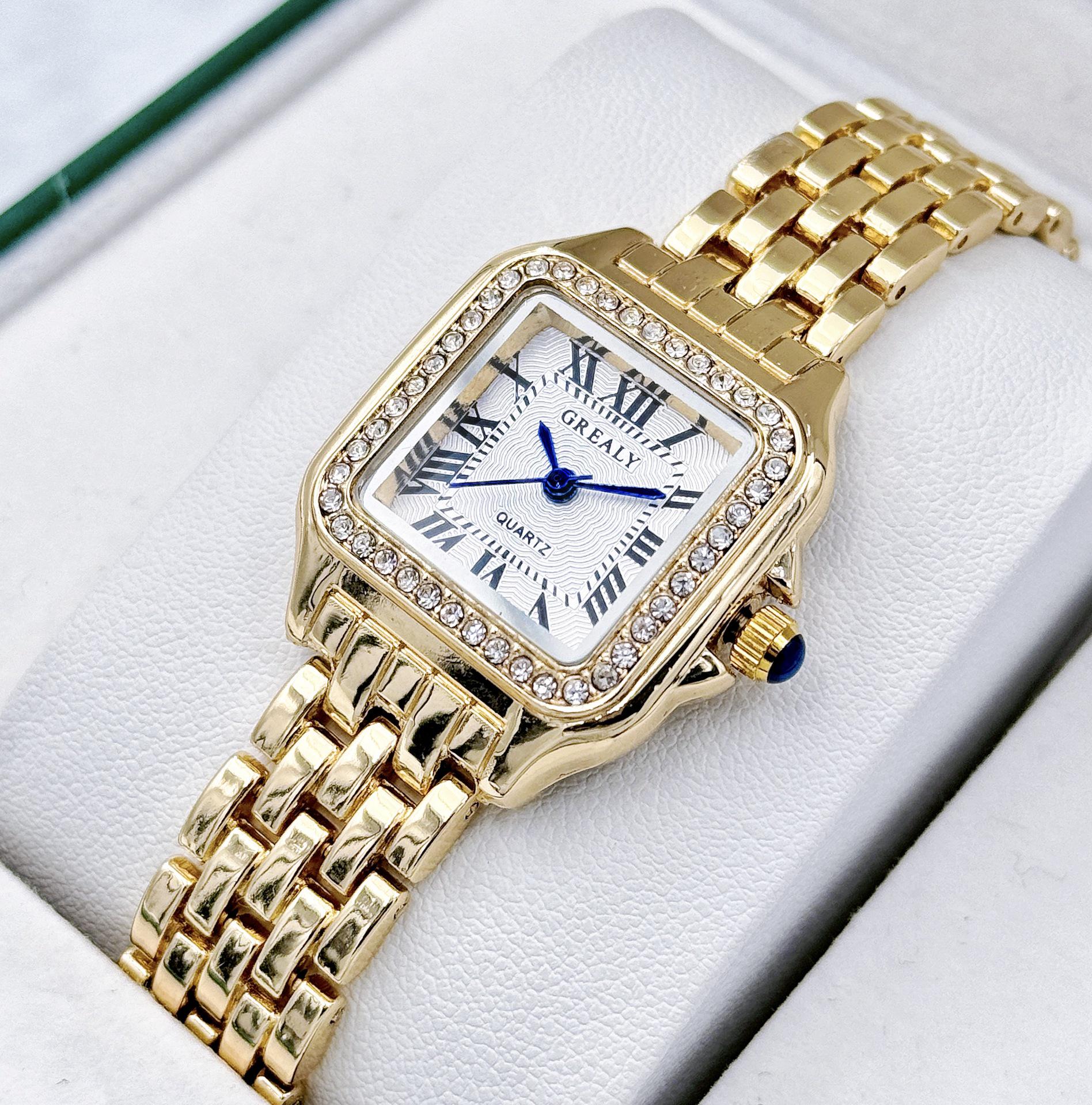 

GREALY 2024 Ladies Waterproof Square Diamond-Set Fashion Quartz Wristwatch