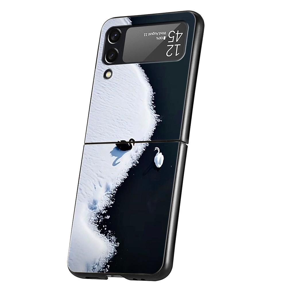 

Жесткий ПК чехол для телефона Samsung Galaxy Z Flip 7 6 5 4 Черная крышка для Galaxy Z Flip 3 Складные Capas Элегантный дизайн с белым лебедем Z Flip 7